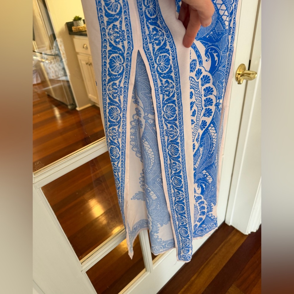 Mediterranean Blue Pink  Maxi Dress Spaghetti Strap Euro Summer Boho  Chic S - Picture 3 of 9